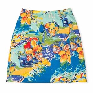 Vintage 80s Breeches Colorful Mediterranean Fruit Wrap Style Button Front Skirt